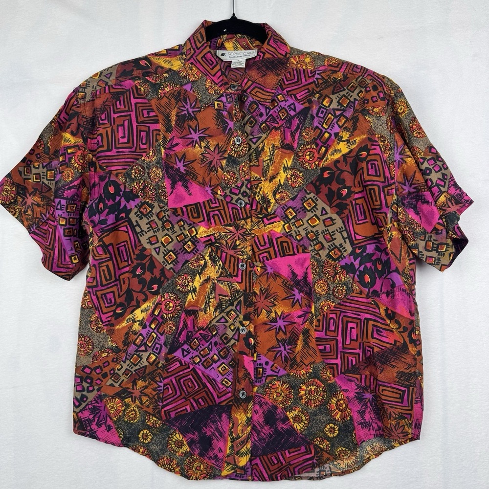 Sophisticates By Jonathan Martin M Silk Abstract Print Shirt Blouse Women VTG‎